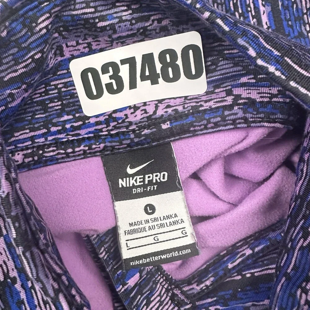 Nike Pro Sweater Women Large Blue Purple Geo Print 1/4 Zip Dri-FIT Workout Gym L